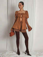 Women's Solid Color Ruffle Bow Bishop Sleeve Elegant Blouse